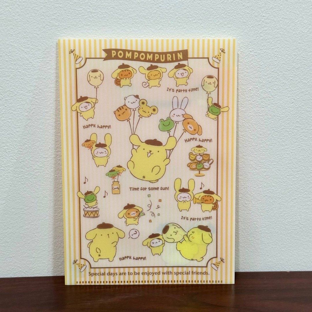 [Authentic] Sanrio Pompompurin Clear Ticket Receipt Folder Document File Organizer Japan (Category: Stationery & School Supplies) located in Quezon City. Submitted by brandedusagoodies (Listing ID 1451873244, Image 1). Description: Authentic Sanrio Pompompurin clear folder featuring Pompompurin and friends celebrating with balloons and party decorations. Great for organizing school papers, worksheets, documents, certificates, and notes. Features 