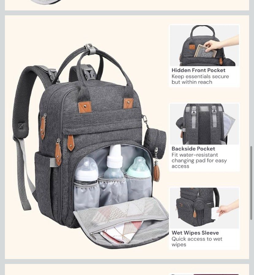 BabbleRoo Diaper Bag Backpack (Category: Diaper Bags & Wetbags) located in San Manuel. Submitted by titastreasures (Listing ID 1451705778, Image 1). Description: Pre loved from USA BabbleRoo Diaper Bag Backpack diaper backpack (size:12"x8"x16.5", 26L) foldable changing mat (size: 23"x14.5"), stroller straps, and a detachable pacifier holder - everything on-the-go parents need! .