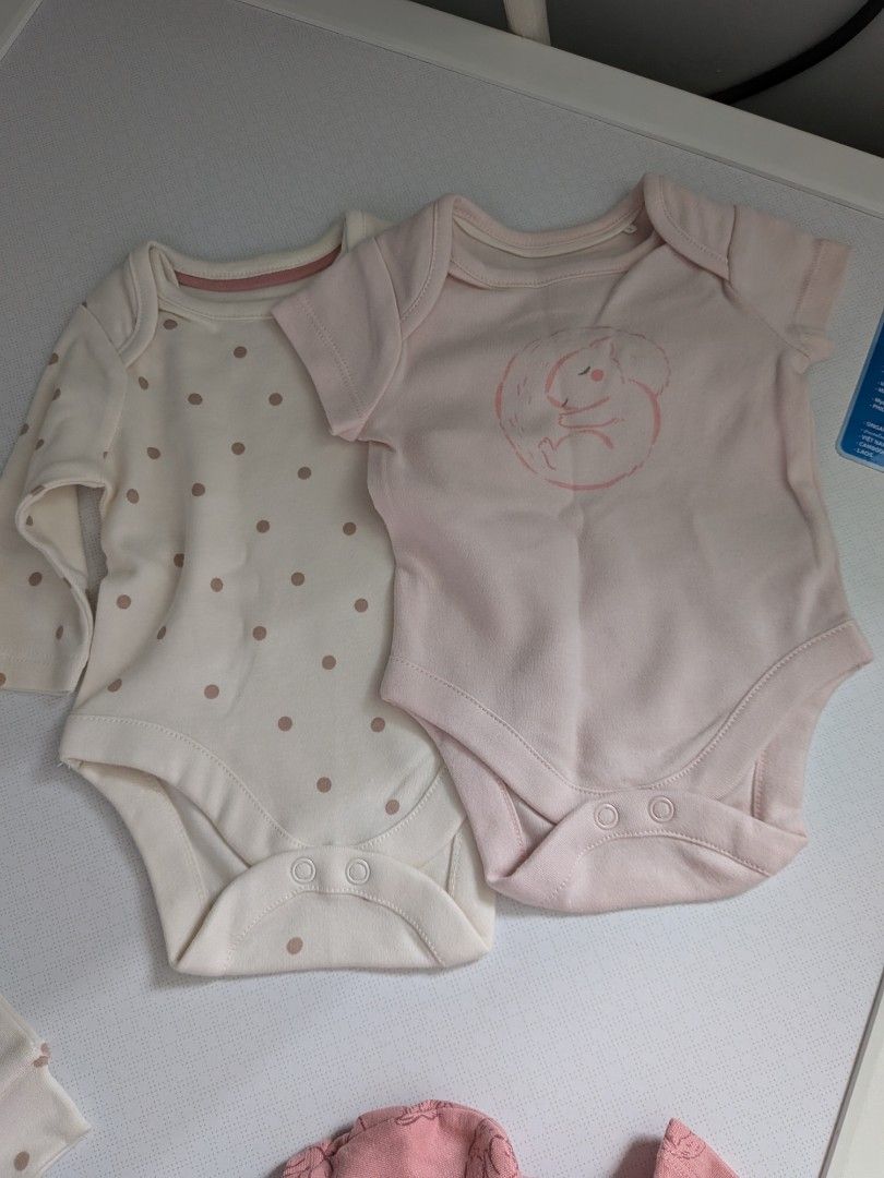 Baby Girl Clothes Set - Bodysuits, Sleepsuit, Hat, Mittens, Bib (Category: Babies & Kids Fashion) located in Subang Jaya. Submitted by closetcurations (Listing ID 1451751517, Image 2). Description: - Complete baby girl outfit set - Includes multiple bodysuits - Pink sleepsuit with adorable animal prints - Matching hat with cute ears - Soft mittens - Handy bib - Made from soft, comfortable fabric - Ideal for everyday wear and newborns/infants.