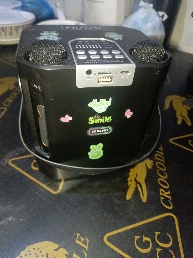 Bavin Portable Karaoke Speaker with Microphones (Category: Soundbars, Speakers & Amplifiers) located in Manila. Submitted by wildwater.171620 (Listing ID 1451729904, Image 3). Description: - Bavin portable karaoke speaker - Includes two microphones - Music playback via USB, TF card, and Bluetooth - Ideal for parties and singing practice - Unit has applied stickers - Matagal din malowbat - Slightly used - AUX to AUX cable included - Type C chargin