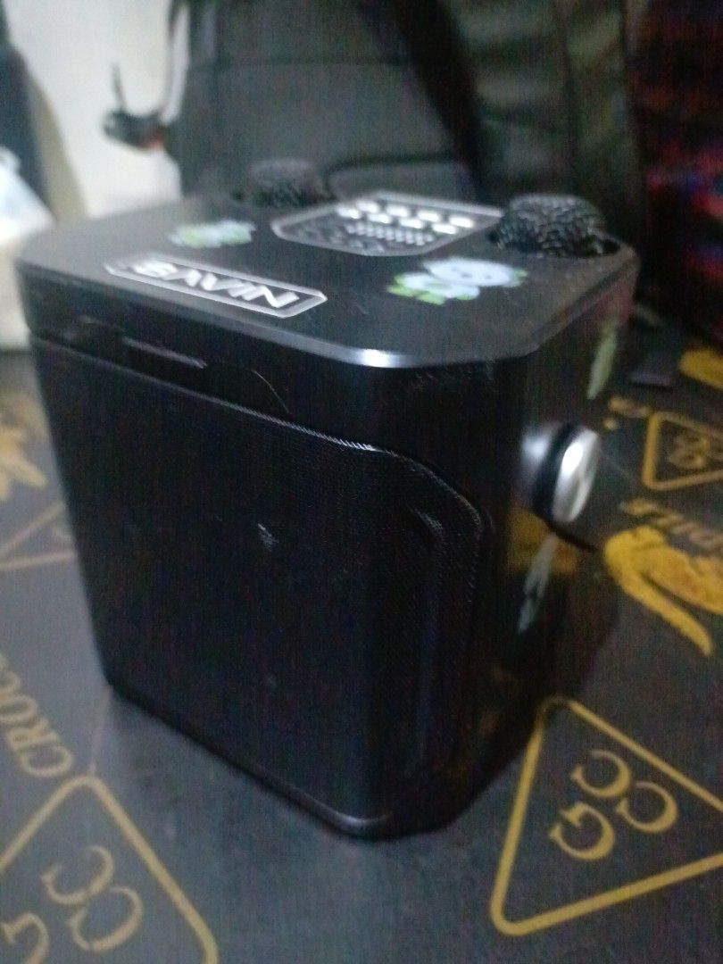 Bavin Portable Karaoke Speaker with Microphones (Category: Soundbars, Speakers & Amplifiers) located in Manila. Submitted by wildwater.171620 (Listing ID 1451729904, Image 1). Description: - Bavin portable karaoke speaker - Includes two microphones - Music playback via USB, TF card, and Bluetooth - Ideal for parties and singing practice - Unit has applied stickers - Matagal din malowbat - Slightly used - AUX to AUX cable included - Type C chargin