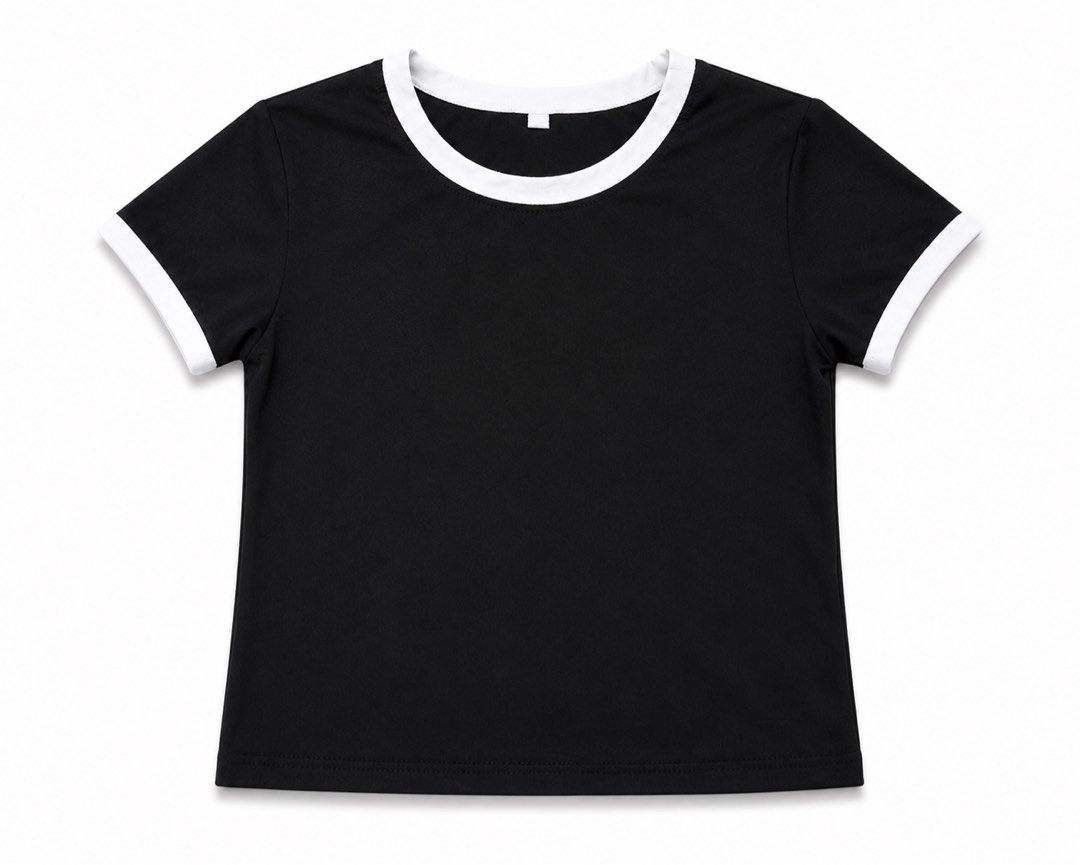 Black Ringer T-Shirt with White Trim (Category: Shirts) located in Makati City. Submitted by PamsCorner (Listing ID 1451845315, Image 1). Description: - Classic black ringer t-shirt - Features white trim on collar and sleeves - Simple and versatile design - Perfect for layering or wearing solo - Made with soft fabric for a comfortable fit - An essential wardrobe staple.