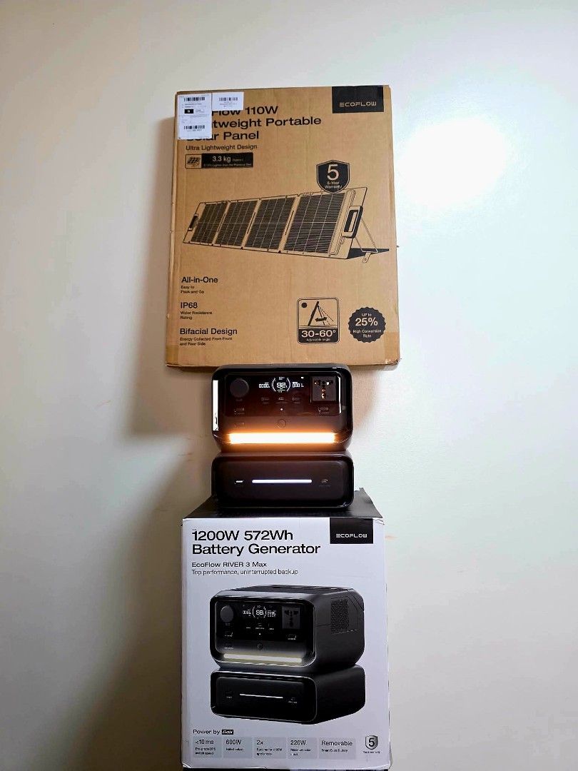 BRAND NEW RIVER 3 MAX + 110W PORTABLE PANEL ECOFLOW (Category: Batteries & Chargers) located in Bulacan. Submitted by iamvanillapeach (Listing ID 1451703329, Image 1). Description: Below SRP. Brand new. You can try in actual if pick up. We can deliver nationwide. 📩.