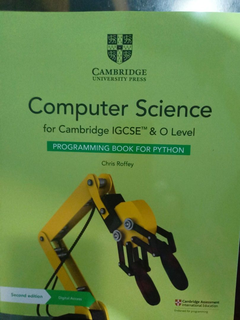 Cambridge IGCSE Computer Science Programming Book for Python (Category: Textbooks) located in Kuala Lumpur. Submitted by pocketmoneytheog (Listing ID 1451701191, Image 1). Description: - Cambridge IGCSE & O Level Computer Science Programming Book - Second Edition by Chris Roffey - digital access USED - Ideal resource for learning Python programming.