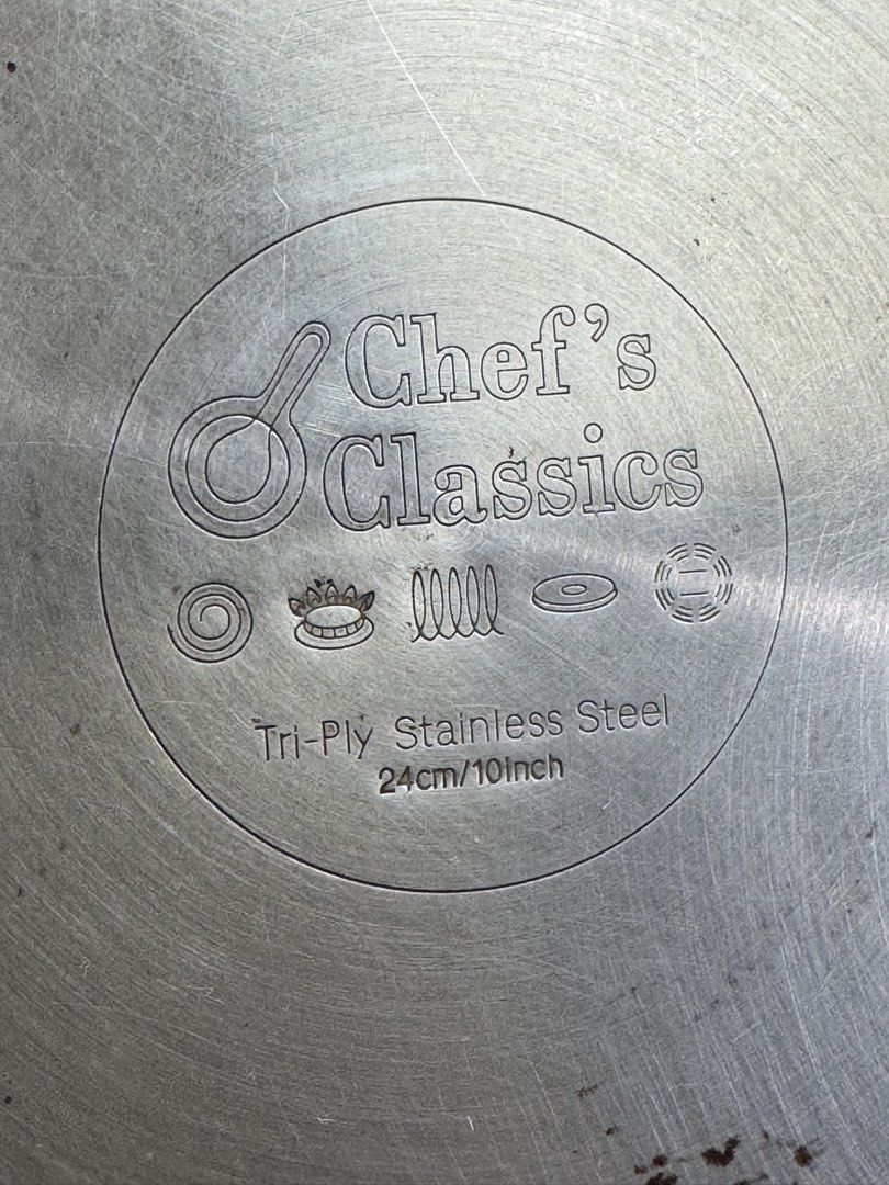 Chef’s Classic 10” Stainless Steel Frying Pan (Category: Cookware & Accessories) located in Manila. Submitted by matt_coldwell26 (Listing ID 1451753235, Image 3). Description: Chef’s Classic 10” Stainless Steel Frying Pan Very sturdy, high quality, seamless pan Induction ready, can be used in normal or electric stoves too. Decluttering Loc: Sucat Muntinlupa.