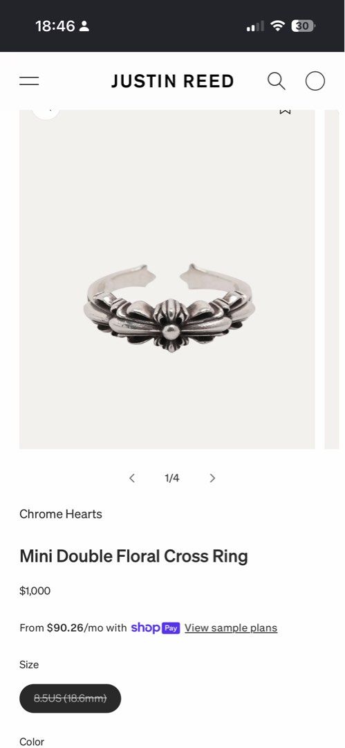 Chrome Hearts Mini Double Floral Cross Ring Silver (Category: Rings) located in Bacoor. Submitted by cryptl (Listing ID 1451813368, Image 2). Description: - Authentic Chrome Hearts Ring - Design: Mini Double Floral Cross - Material: Sterling Silver - Size: 8.5 US (18.6mm) - Condition: Great for any collection - Feel free to ask questions!.