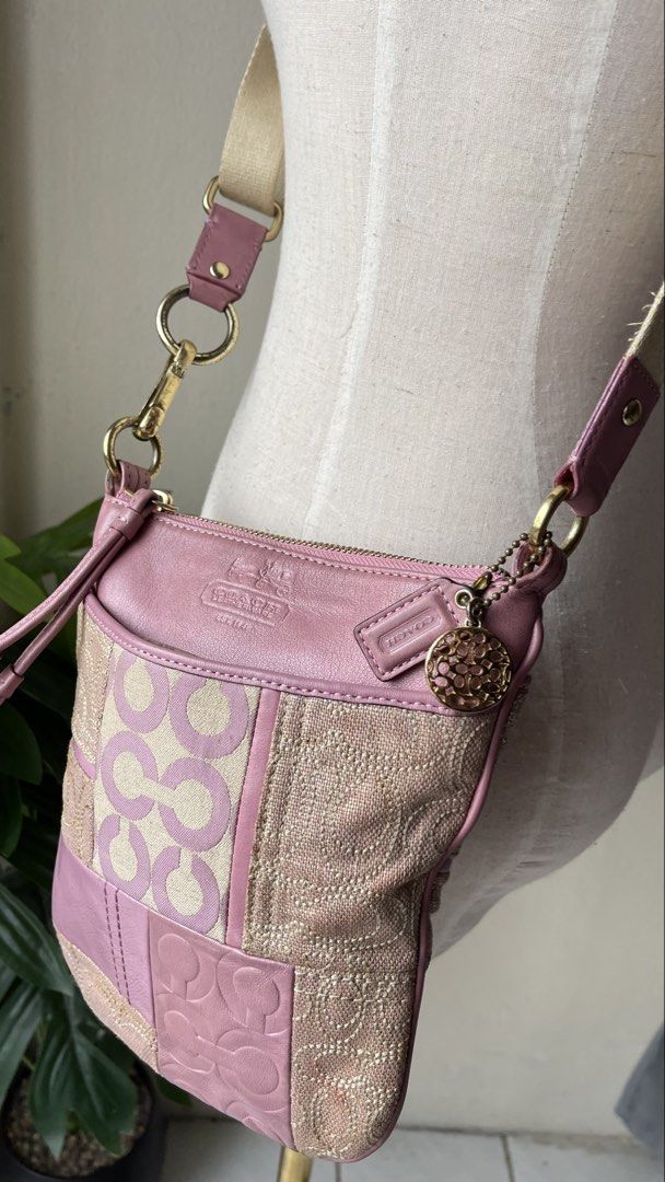 Coach Ali patchwork swingpack bag (Category: Bags & Wallets) located in Port Klang. Submitted by arissa92_ (Listing ID 1451865585, Image 2). Description: Coach Ali Patchwork Swingpack Bag (Style Number 42683). This vintage Y2K-era crossbody bag features a pastel lavender and pink colorway crafted from mixed materials, including signature canvas jacquard, embossed leather panels, and textured fabrics..