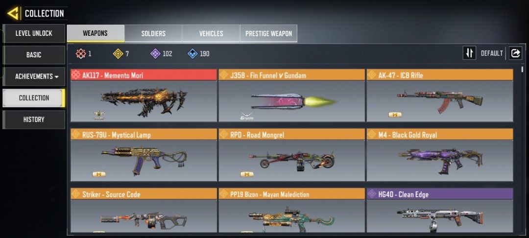 CODM Account: Rare Skins & Weapons Collection (Category: Others) located in Caloocan City. Submitted by remmy01 (Listing ID 1451812164, Image 2). Description: - Selling Call of Duty Mobile account. - Features rare weapons: AK117 - Memento Mori, J350 - Fin Funnel v Gundam, and more. - Includes cool soldiers: Azur - Timber Stalker, Ghost - Cold Biter, and others. - Ideal for serious CoD Mobile players. - Account is ready for intense battles..