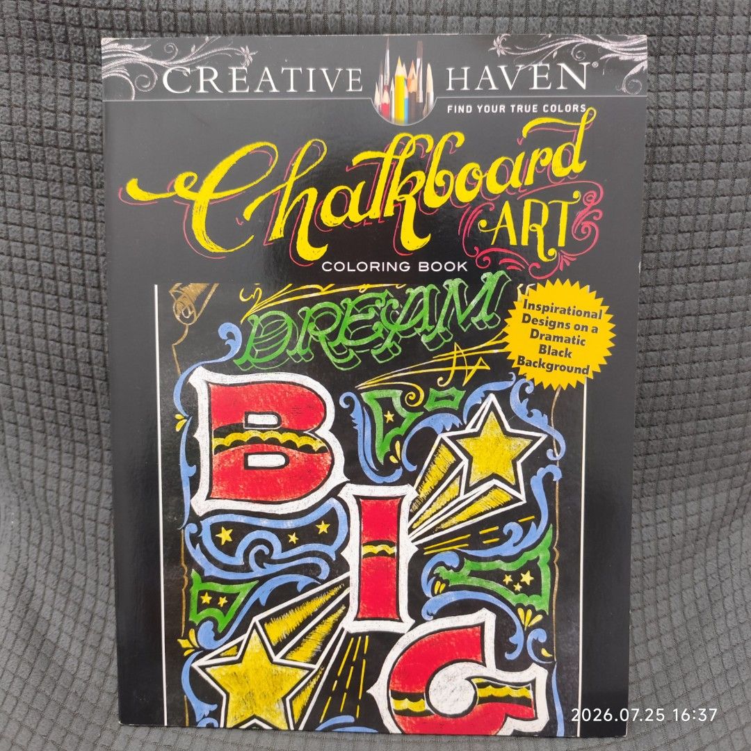Creative Haven Chalkboard Art Coloring Book - Dream Big (Category: Art & Prints) located in Paranaque City. Submitted by ipuno_ (Listing ID 1451787396, Image 1). Description: - Creative Haven Chalkboard Art Coloring Book - Over 30 inspirational chalkboard designs - Dramatic black background for a unique look - Perforated pages, printed on one side for easy display - Artwork by CJ Hughes MOP : BDO or GCASH Location : Paranaque City SF shouldered b