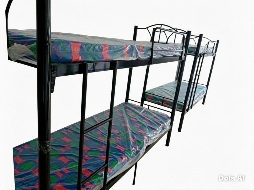 Double Deck Single With Mega Mattress (Category: Bed Frames & Mattresses) located in Manila. Submitted by jhengsellav (Listing ID 1451786853, Image 2). Description: These are standard black metal bunk beds, a very common, practical style widely used in dorms, boarding houses, and rental spaces in the Philippines: --- 🛏️ Product Details - Frame: Sturdy black tubular steel frame, with arched headboard design, built-in side ladder, and guardrail on