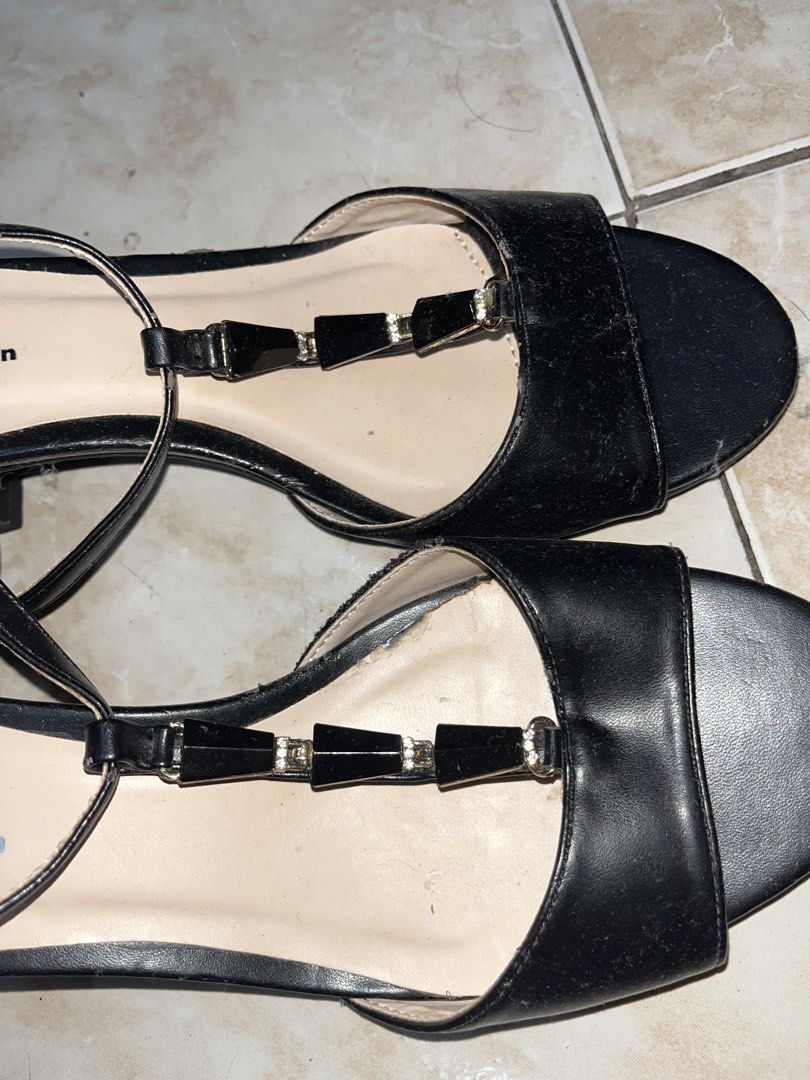 GIBI Collection Black Block Heel Sandals Size 38 (Category: Heels) located in Rizal. Submitted by xfrln (Listing ID 1451851943, Image 2). Description: - GIBI Collection black sandals - Size 38 - Block heel - Ankle strap with buckle closure - Minor scuffs on straps and heel - Soles show some wear.