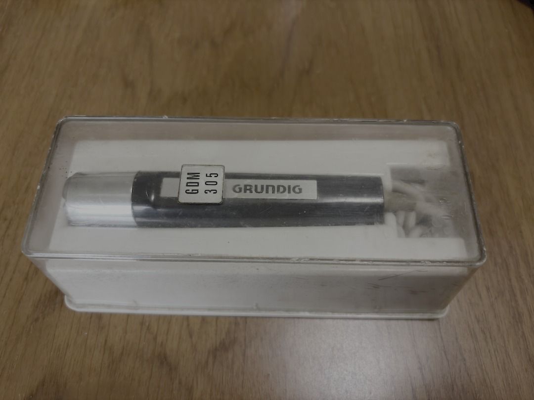 Grundig GDM 305 Vintage Microphone (untested) (Category: Microphones) located in Makati City. Submitted by device81 (Listing ID 1451750858, Image 2). Description: The Grundig GDM 305 is a vintage dynamic omnidirectional microphone made in West Germany during the 1960s and 1970s. It features an integrated on/off switch and a classic retro aesthetic built for speech and music recording. Key Specifications & Features Type: Dynamic omnidirectional mi