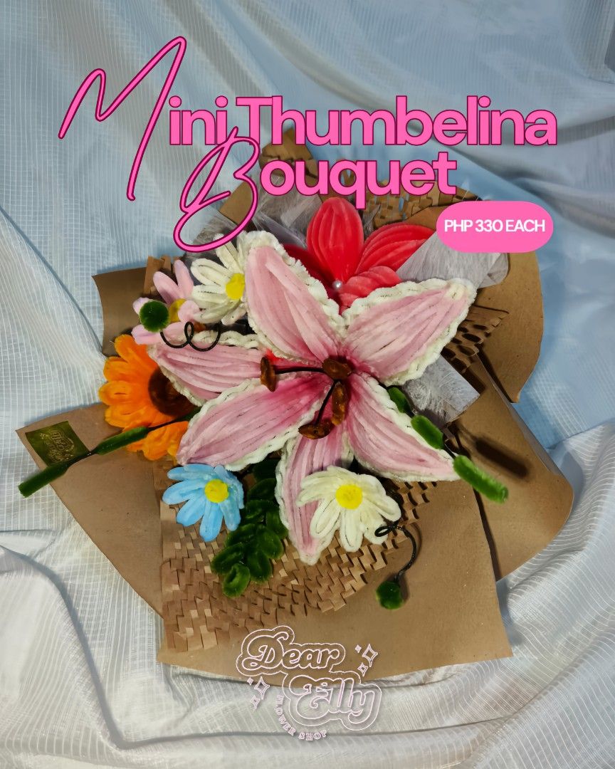 Handmade Pipe Cleaner Flower Bouquets - Various Sizes (Category: Flowers & Bouquets) located in Manila. Submitted by ashleyshan20627 (Listing ID 1451831241, Image 3). Description: - Adorable handmade flower bouquets crafted from pipe cleaners. - Available styles: Single Stems, Semi-Realistic Lilies, Mini Thumbelina Bouquets, Large Thumbelina Bouquets. - Perfect for thoughtful gifts or charming decorations. - Each bouquet is meticulously handmade 