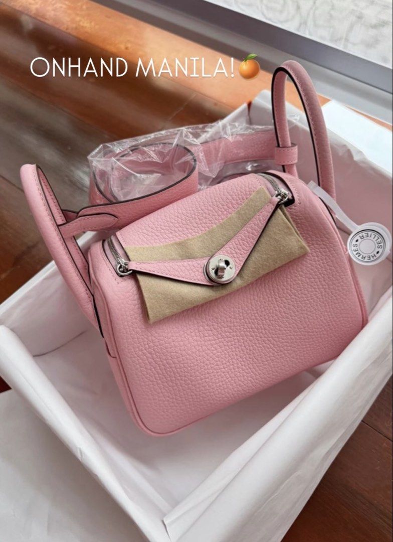 Hermes Mini Lindy (Category: Luxury Bags & Wallets) located in Taguig. Submitted by consumergoodstrading (Listing ID 1451831637, Image 1). Description: BRANDNEW MINI LINDY ROSE SAKURA CLEMENCE LEATHER PALLADIUM HARDWARE STAMP -W COMPLETE FULL SET.