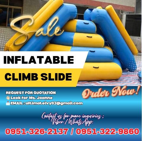 Inflatable Climb Slide 0.9mm PVC (Category: Infant Playtime) located in Caloocan City. Submitted by chaseolive35337 (Listing ID 1451802141, Image 1). Description: Size: 6mL x 6mW x 4mH Material 1). 0.65mm PVC: 201,300 Gross Weight: 110KG Packing Size: 0.6CBM Material 2). 0.9mm PVC: 241,560 Gross Weight: 130KG Packing Size: 0.9CBM MOQ: 1 piece Air Pump (110v-120v or 220v-240v): Extra 5,368 per each Terms Of Payment 💰50% Down payment Upon Processi