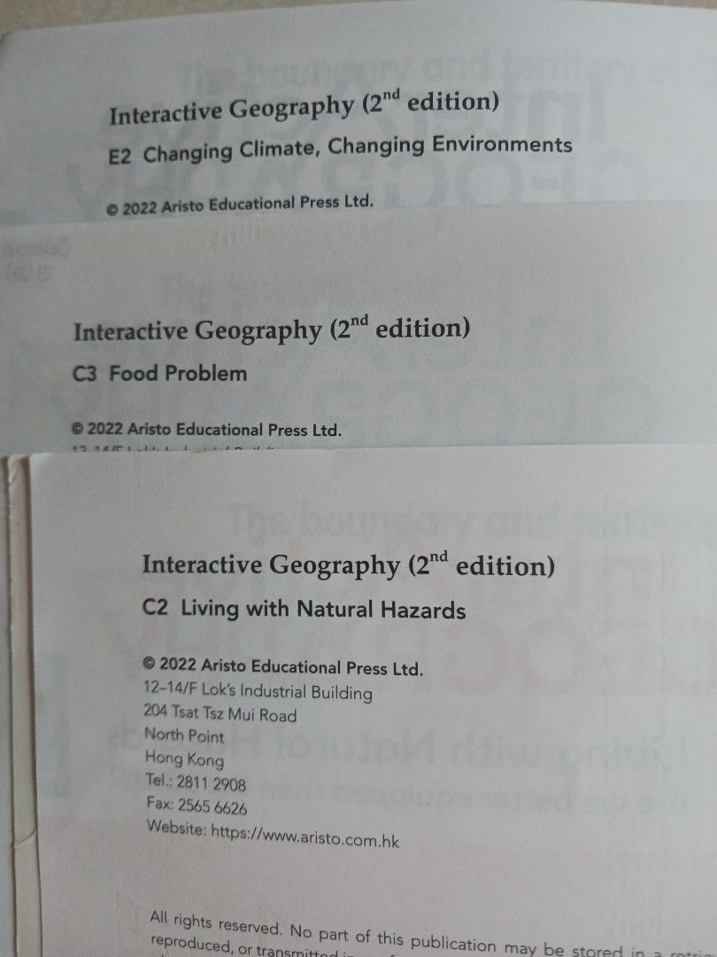 Interactive Geography C2, C3 & E2 （分類：教科書）位於 Hong Kong。 由 farded 提交（商品編號 1451753629，圖片 3）。簡介： 一本 : $60 三本 : $140 兩本Let's Review同Let's Revise部分有鉛筆做小量作答 C2 有用鉛筆做筆記，冇任何原子筆痕 C3 有少量鉛筆，原子筆+螢光筆痕 E2有兩頁用原子筆做小量作答。