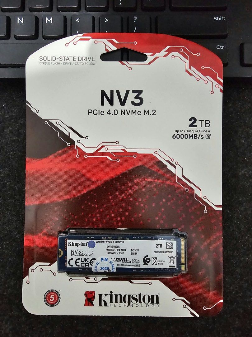 Kingston NV3 - 2TB (Category: Hard Disks & Thumbdrives) located in Taguig. Submitted by rawrrr_rawrr (Listing ID 1451838918, Image 1). Description: * Storage Capacity: 2TB * Interface: PCIe Gen 4.0 x4 NVMe – high-speed data transfer. * Form Factor: M.2 2280 * Sequential Read Speed: 6,000 MB/s * Sequential Write Speed: 5,000 MB/s * NAND Flash: 3D NAND. * Endurance (TBW): 640TB Best For * ✅ Operating System (Windows) * ✅ Gaming * ✅ Office/Productiv