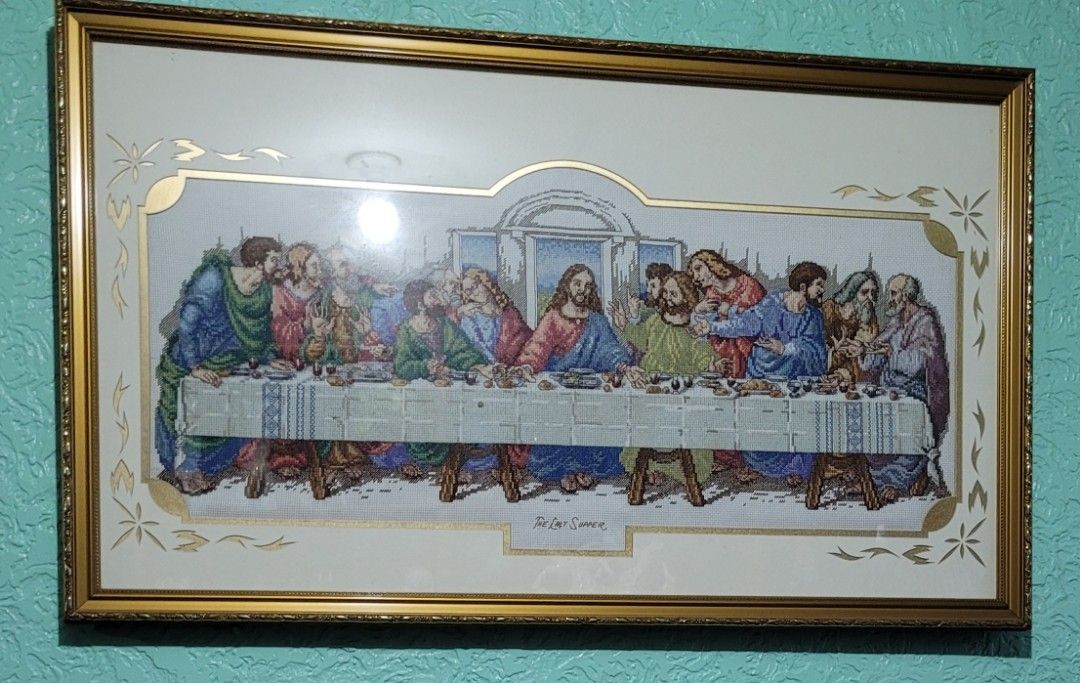 Last supper cross stitch (Category: Wall Decor) located in Calasiao. Submitted by mariafaye03137 (Listing ID 1451836645, Image 1). Description: 3.8ft Haba 2.3ft Taas 115cmx70cm 45inch x 27.5 inch.