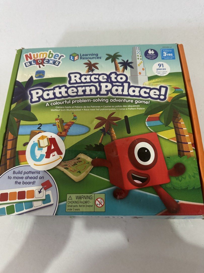 Learning Resources Numberblocks Race to Pattern Palace Game (Category: Educational & Learning Toys) located in Imus. Submitted by ca_readandroll (Listing ID 1451725774, Image 1). Description: Learning Resource_Race to Pattern Palace 🏷️ P700 🍃Content condition: Excellent used condition, missing 1 green tile, perfectly playable, max of 3 same color tile lang need per pattern 🍂Box : Damaged.