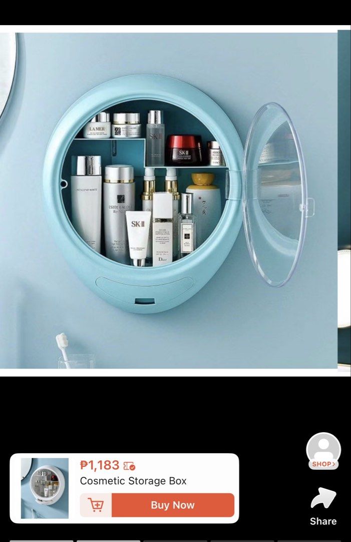 Cosmetic Organizer Light Blue Wall Hook with Clear Plastic Holder (Category: Wall Decor) located in Las Pinas. Submitted by freedeer_a7b38b (Listing ID 1451829025, Image 3). Description: - Light blue wall hook - Includes a clear plastic holder - Small hole in the center of the blue part - Ideal for hanging various items - Simple and easy installation.