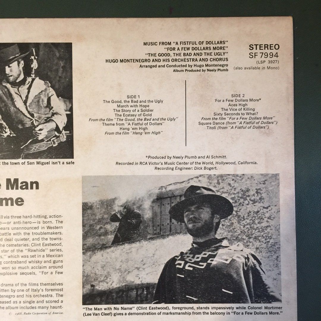 Lp - The Good, The Bad & The Ugly (Category: Vinyls) located in Subang Jaya. Submitted by vinylworld (Listing ID 1451799439, Image 2). Description: Various western movie themes by Hugo Montinegro. Ori RCA label. Very good condition. Price excludes postage..
