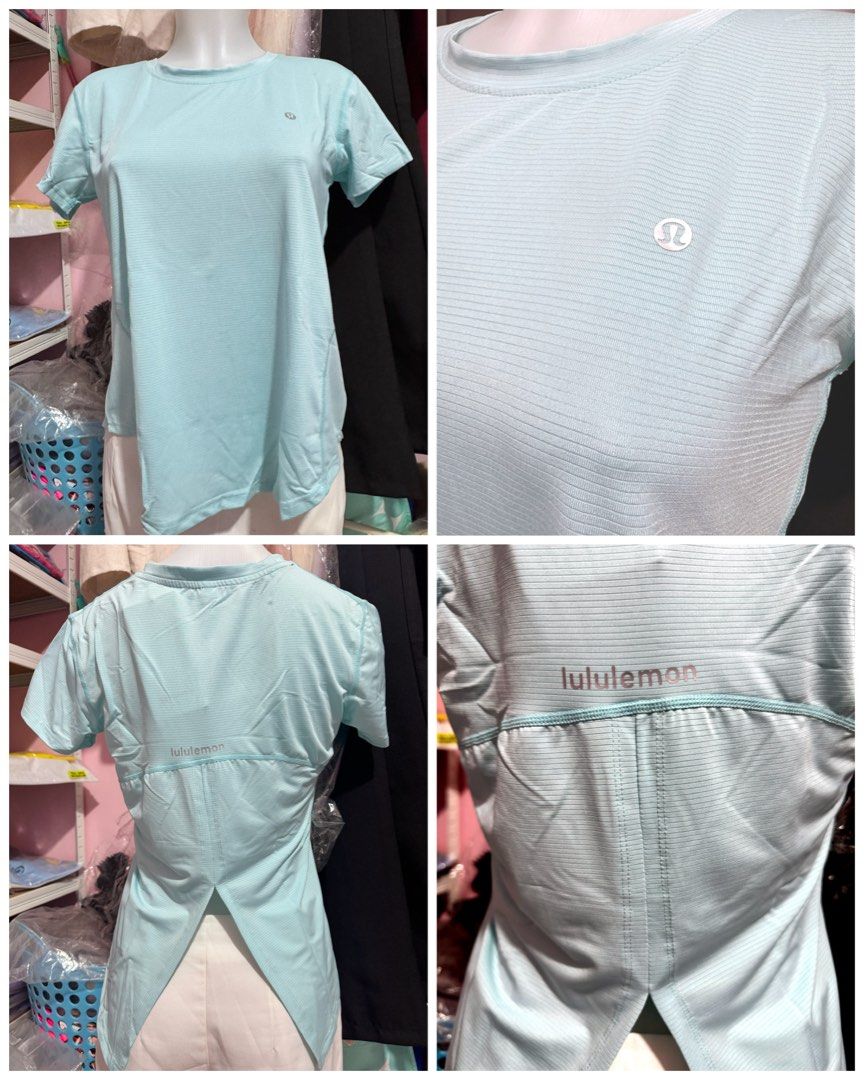 Lululemon Light Blue Athletic T-Shirt (Category: Activewear) located in San Miguel. Submitted by meseszy (Listing ID 1451701723, Image 1). Description: - Light blue Lululemon athletic t-shirt - Short sleeves and crew neck - Subtle textured fabric - Split hem detail on the back - Lululemon logo printed across the upper back - Ideal for workouts or casual wear.