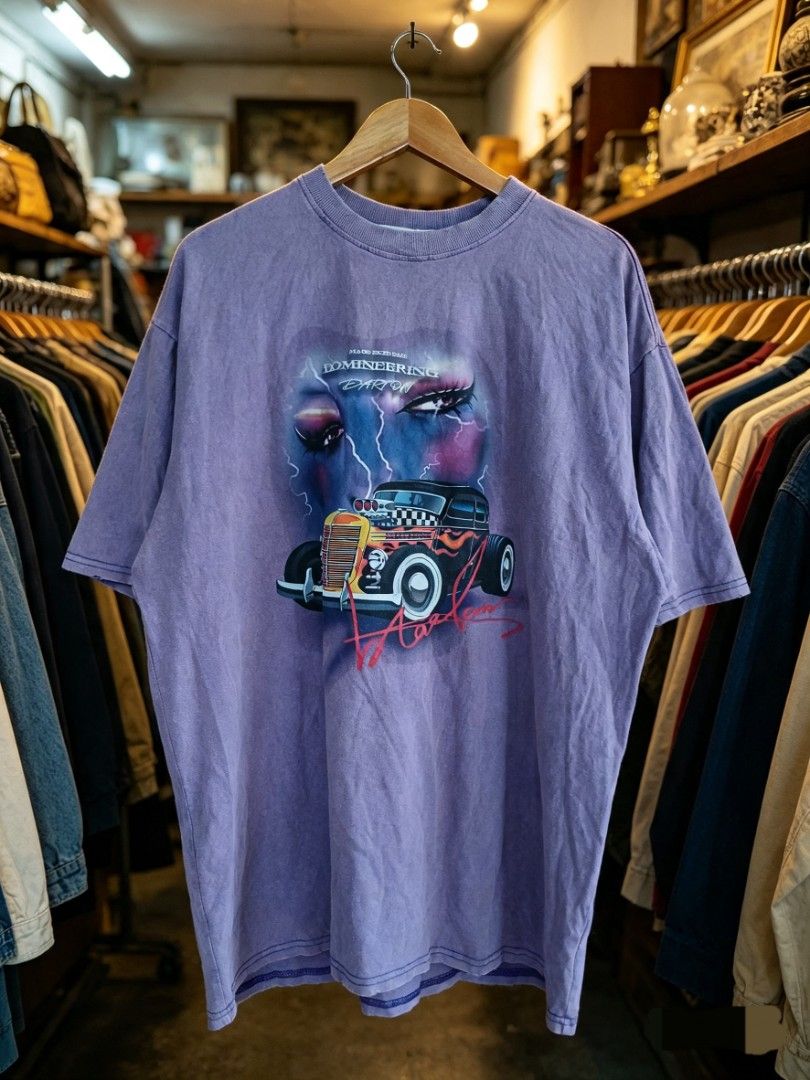 Made Extreme Car tee (Category: Tshirts & Polo Shirts ) located in Castilla. Submitted by ktrepft (Listing ID 1451782047, Image 1). Description: - Brand: Made Extreme - Item: Graphic T-Shirt - Color: Purple - Design: Lightning and hot rod graphic on front, text and logos on back - Size: XL - Condition: Washed once, still looks great.
