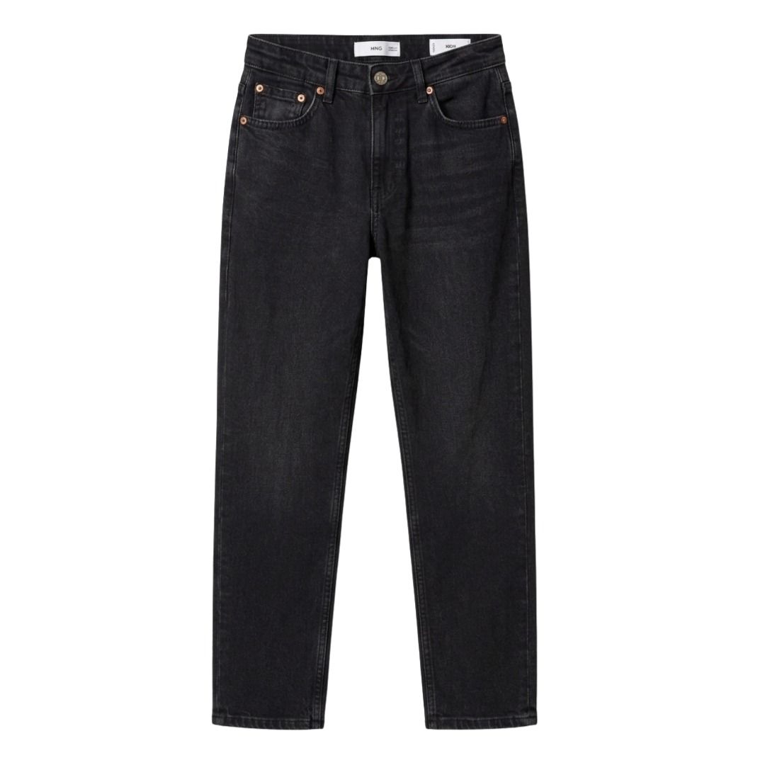 MANGO Mom Jeans Rugged Style Black XXS (Category: Luxury Apparel) located in Davao. Submitted by pickystuff (Listing ID 1451818171, Image 1). Description: MANGO Mom Jeans Size: XXS or EUR 32 Makapal Features a rugged, distressed look with intentionally faded areas as part of the original design. Comfortable, stylish, and perfect for a casual streetwear look..