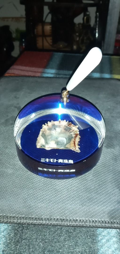 Mikimoto Pearl island , Pen stand featuring a shell with a pearl embedded inside (Category: Craft Supplies & Tools) located in Paranaque City. Submitted by zuprocsejon38604 (Listing ID 1451756748, Image 1). Description: - Genuine Mikimoto pearl nestled in a natural shell. - Elegantly presented within a clear acrylic - Includes a stylish white pen-like topper. - A unique and captivating display piece. - Ideal for pearl collectors and enthusiasts..