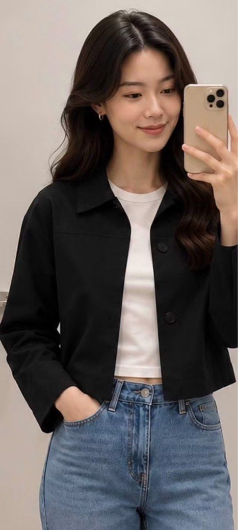 Open Collar Short Jacket Black (Category: Coats, Jackets and Outerwear) located in Manila. Submitted by sboydp (Listing ID 1451739091, Image 2). Description: Open Collar Short Jacket Black Size: XL Brand new!! Bought for: 1490 Price: 1190 only 📍Marikina City.