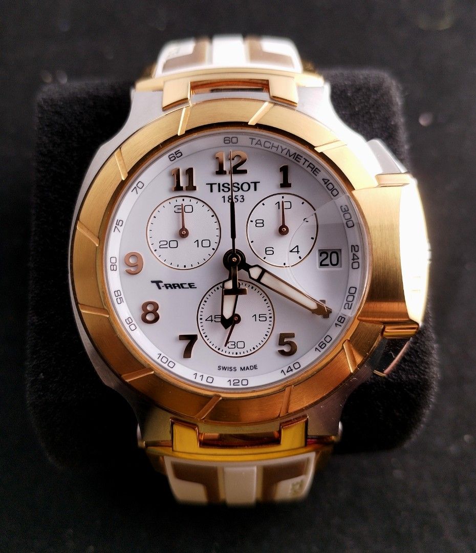Original Tissot T-Trace Chronograph (Category: Luxury Watches) located in San Juan City. Submitted by exclusivelyours (Listing ID 1451854607, Image 1). Description: Authentic Tissot T-Trace Collection Classic sporty-elegant chronograph from Tissot, Switzerland’s trusted watch brand since 1853. Perfect for daily wear, casual outings, or semi-formal occasions. Specs & Features: ▪️ Case: ~42mm | Stainless steel + gold-toned finish | Scratch-resistan