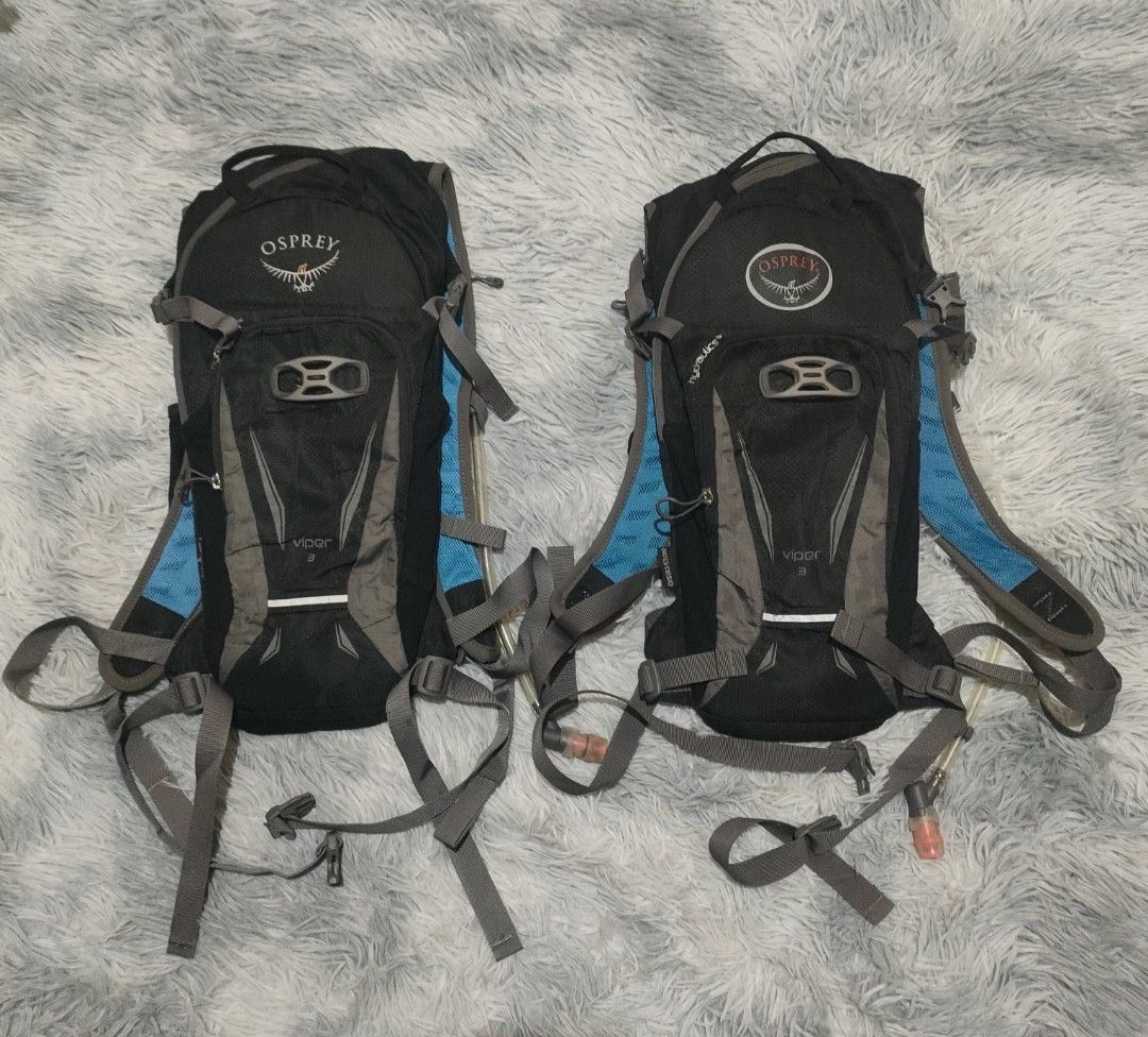 Osprey Viper 3 Hydration Pack Backpack (Category: Backpacks) located in Toledo. Submitted by silverearth.bbc804 (Listing ID 1451758715, Image 1). Description: - Two Osprey Viper 3 hydration packs available. - Color: Black with blue accents. - Ideal for cycling and hiking. - Comes with hydration bladder and tube. - Adjustable straps for a comfortable fit. - Perfect for your next outdoor adventure. - aspack 5000 free shipping or 4k plus shipping - 