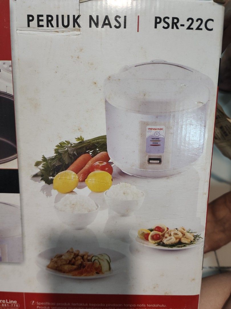 Pensonic Rice Cooker PSR-22C (Category: Cookers) located in Kuala Lumpur. Submitted by kyrass (Listing ID 1451837080, Image 2). Description: - Pensonic Rice Cooker PSR-22C - Capacity: 2.2 Liters (10-12 servings) - Features a non-stick inner pot for easy cleaning - Includes steamer tray, rice paddle, and measuring cup - Voltage: 240V, 50Hz - Power: 700W.