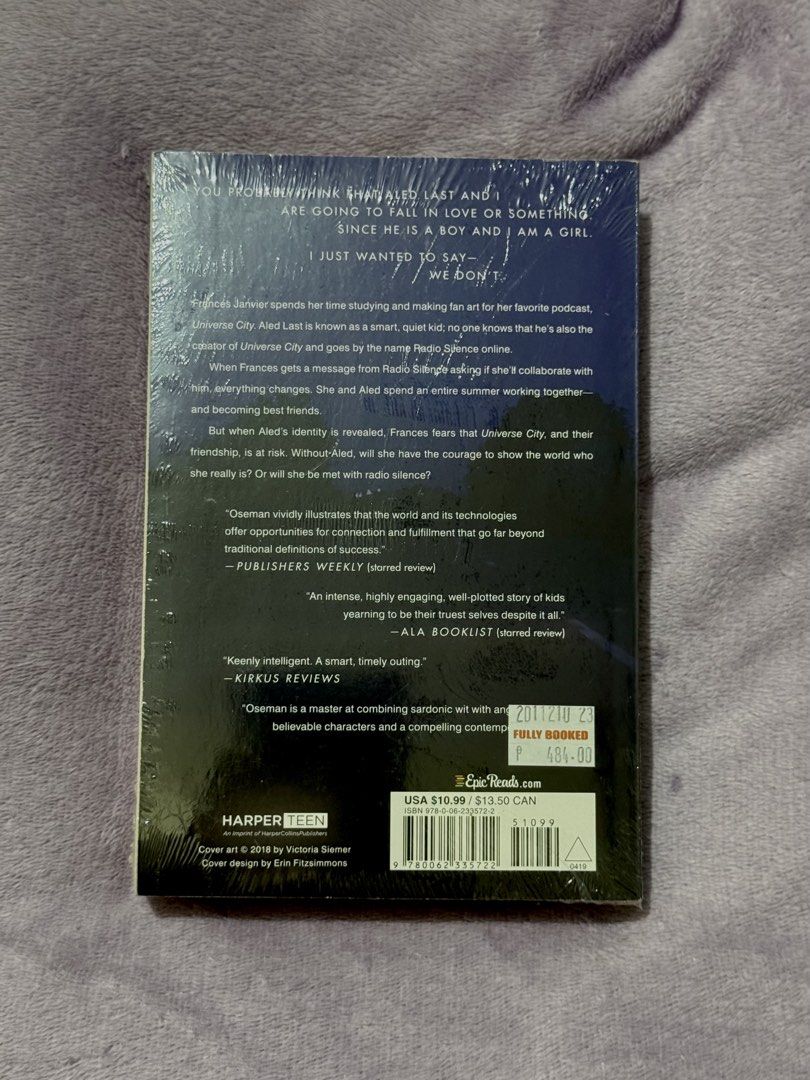 Radio Silence by Alice Oseman (Category: Storybooks) located in Manila. Submitted by krryyy_ (Listing ID 1451841115, Image 2). Description: sealed (with fully booked price) 💵 Mode of Payment: GCash 📦 Mode of Delivery: Grab / Lalamove / Meetup at DLSU (Taft) .