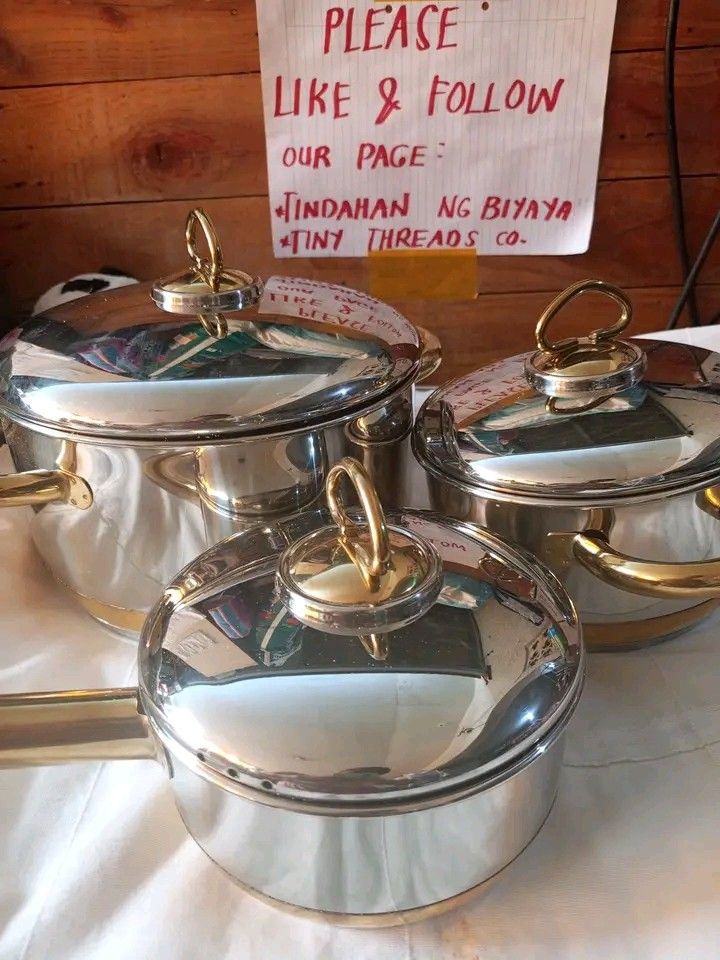 Rainbow stainless steel cookware set (Category: Cookers) located in Manila. Submitted by rubymielbona (Listing ID 1451814219, Image 2). Description: ✨ Rainbow Stainless Steel Cookware Set ✨ 🍲 Brand: Rainbow ✅ Brand New (No Box) ✅ Heavy-Duty Stainless Steel ✨ Elegant gold handles & lids 💰 Set Sale: ₱1,799‼️‼️ Market price : 3,800❌❌ 📍 Location: Nangka, Marikina.