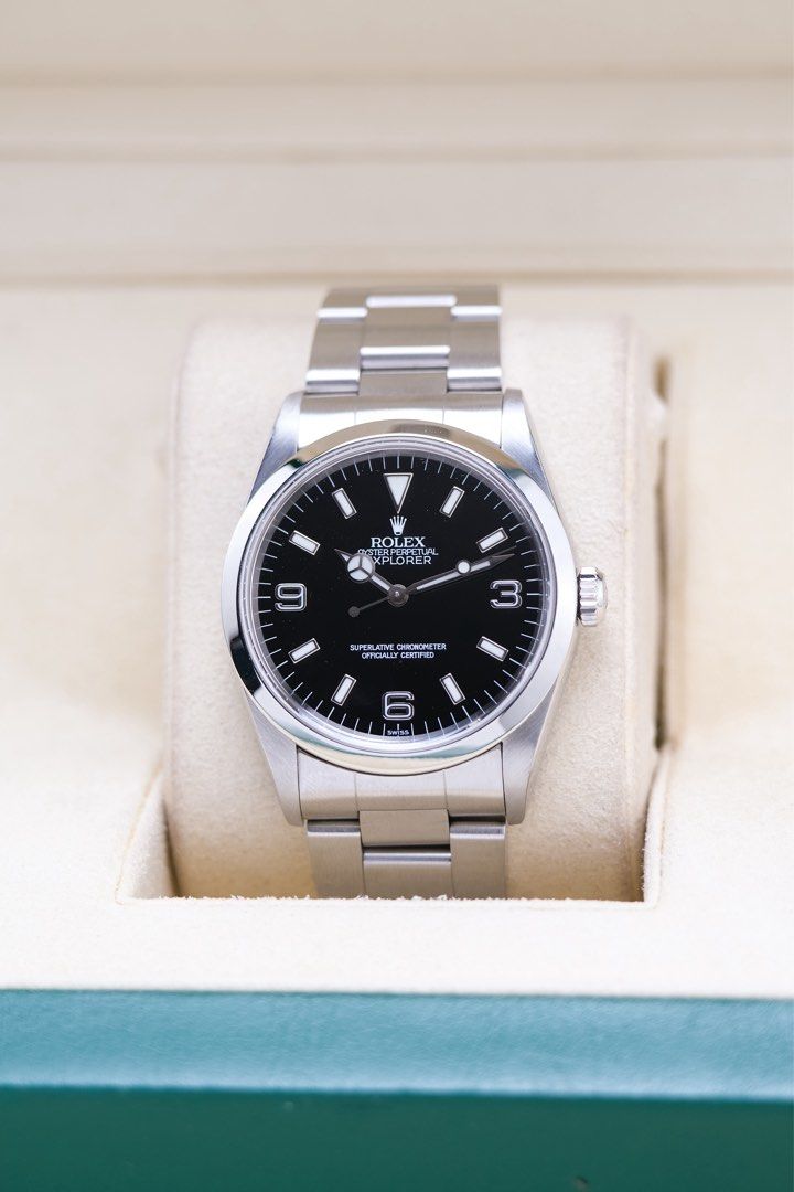 Rolex Explorer 36 "Rare Swiss Only Dial" (Category: Luxury Watches) located in Quezon City. Submitted by awristotell (Listing ID 1451838933, Image 3). Description: “New WRISTwatch to TELL” Rolex Explorer 36 “Rare Swiss Only Dial” Transitional Model Only 2 Years Production (1998-1999) Mint Condition with Caseback Sticker Intact Price: 378,000 PHP Ref: 14270 Year: 1998 Movement: Automatic Crystal: Sapphire Case: 36mm Material: SS Lug width: 20mm Br
