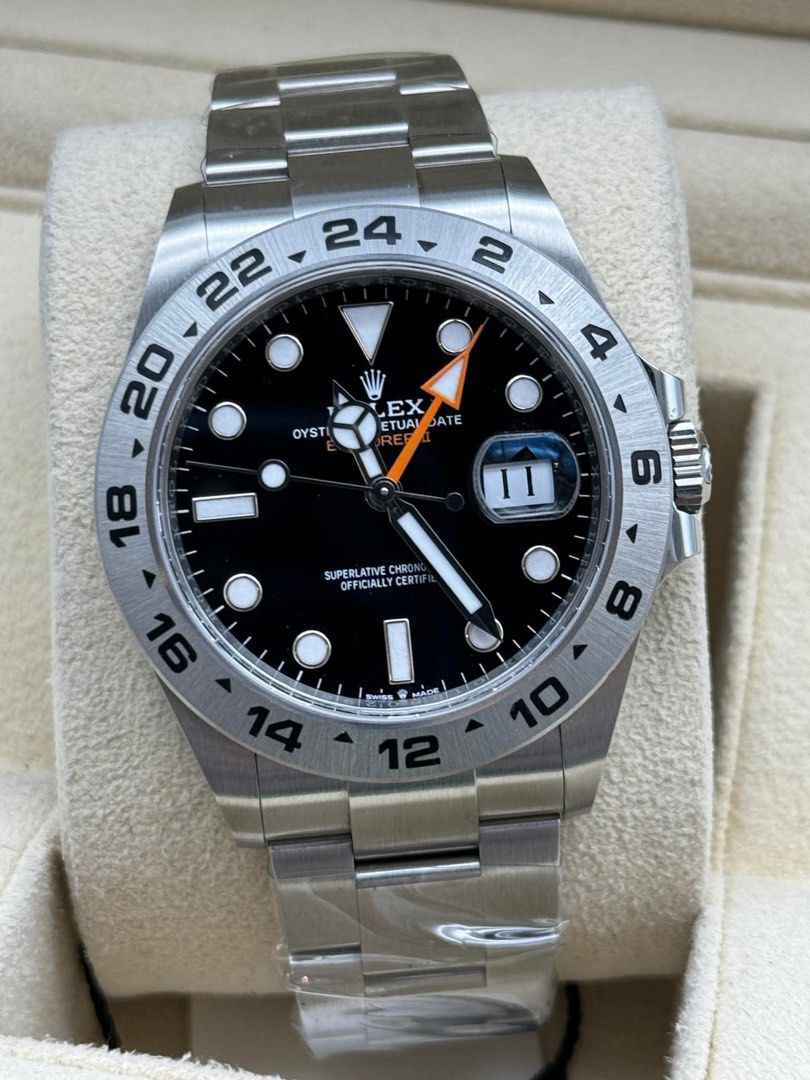 Rolex Explorer II Black Dial Automatic Watch (Category: Luxury Watches) located in Manila. Submitted by watchesbyjamesdy (Listing ID 1451818492, Image 1). Description: - Rolex Explorer II - Black dial with date - Stainless steel Oyster bracelet - GMT function with orange hand - 24-hour bezel - Automatic movement - Superlative Chronometer Officially Certified.