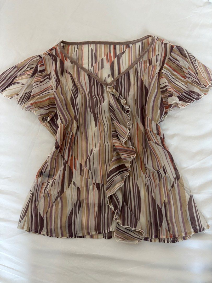 Sheer funky y2k frilly top (Category: Other Tops) located in Gelugor. Submitted by quecumberh (Listing ID 1451847108, Image 1). Description: Nice colojr combo, the camera doesn’t do it justice.