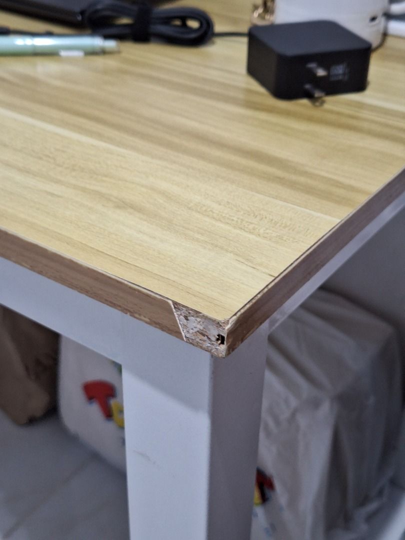 Simple Wooden Top Desk with White Frame (Category: Tables & Sets) located in Quezon City. Submitted by camille_cr (Listing ID 1451746904, Image 2). Description: - Light wood-effect tabletop - Sturdy white metal legs - Spacious surface for laptop and accessories - Ideal for study or small workspace - Easy to assemble.
