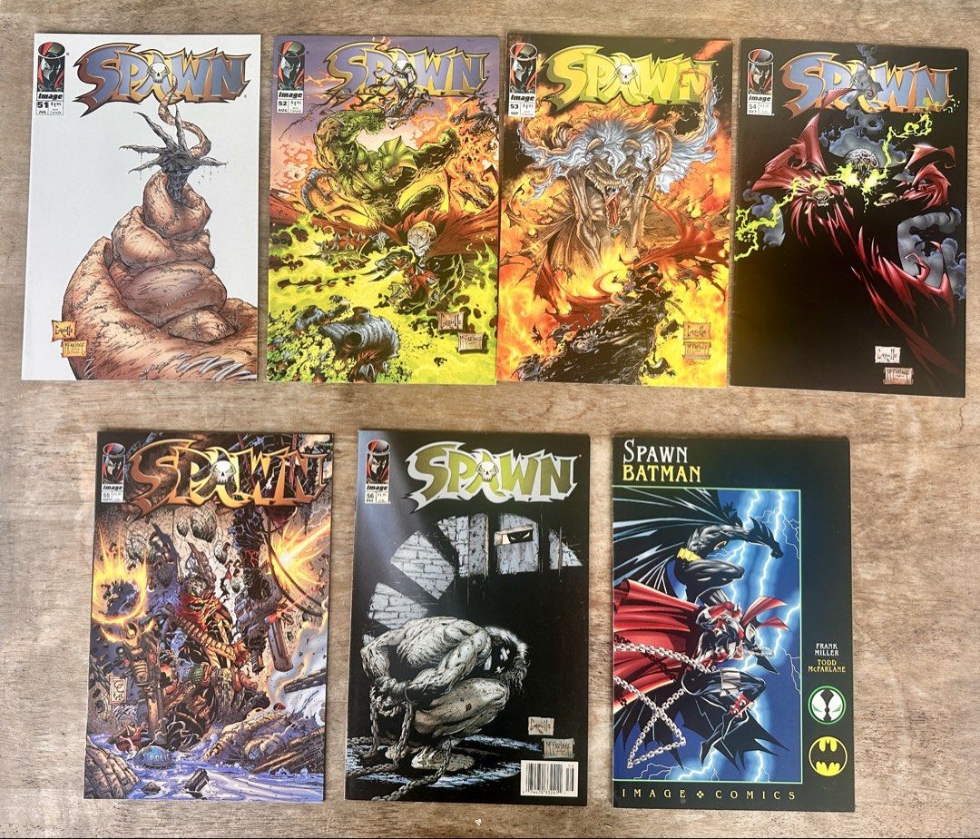 Spawn #51-56 & Spawn vs. Batman - Image / DC Comics (Lot Sale) (Category: Comics & Manga) located in Mandaluyong City. Submitted by collectorsobsessions (Listing ID 1451824165, Image 1). Description: Spawn #51-56 + Spawn vs. Batman Lot Sale - Comics in Very Fine condition. - Some have minor spine issues (please see pics). - Comics will be packed as 2 comics in one plastic with backing board (except for Spawn vs. Batman). - Spawn #56 is a Newstand
