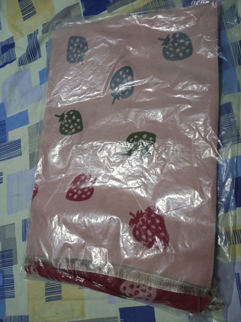 Strawberry Design Shawl Scarf (Category: Scarves) located in Manila. Submitted by misstoni28 (Listing ID 1451882202, Image 2). Description: Soft Fabric Scarf with strawberry designs. one sided light pink, other side is dark pink. .
