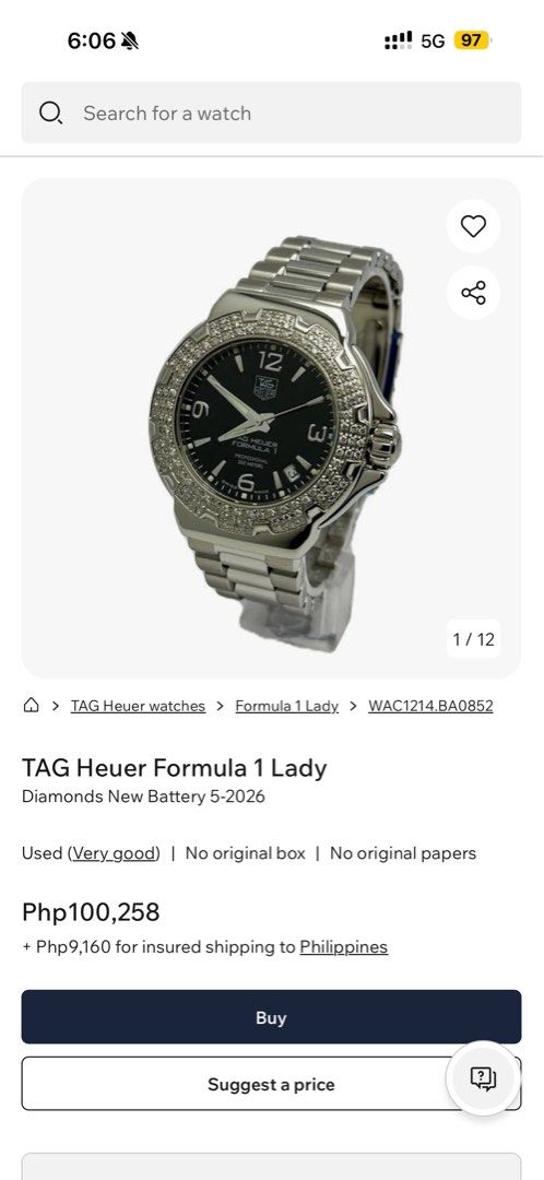 Tag heuer with Diamonds 15cm (no extra links) (Category: Women's Watches) located in Davao. Submitted by lovelythereseabayon-71311 (Listing ID 1451715086, Image 1). Description: .