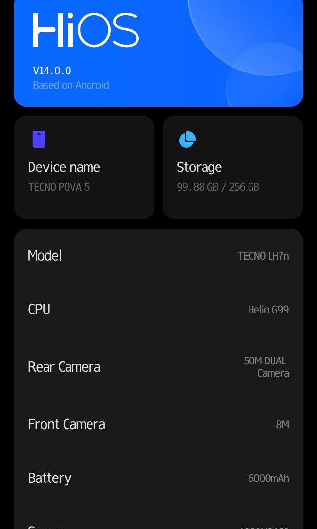 TECNO POVA 5 (256 GB) (Category: Android Others) located in Pasig City. Submitted by damadenoche_ (Listing ID 1451731450, Image 3). Description: GAMING PHONE TECNO POVA 5 - 256 GB - NO ISSUES - NO HISTORY OF REPAIR - WITH BOX - GOOD FOR GAMING.