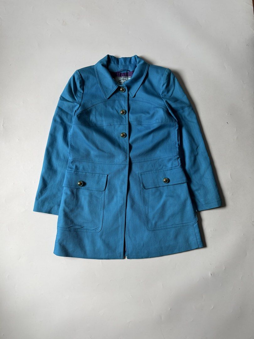 Vintage Prada Turquoise/Cerulean Blue Canvas Structural Coat (Category: Coats, Jackets and Outerwear) located in Baguio. Submitted by themgarbage (Listing ID 1451869240, Image 3). Description: Size tagged: Condition:Great Issue: Width:19.6 Length:32 Shoulder:15.5 Sleeves:24.5.