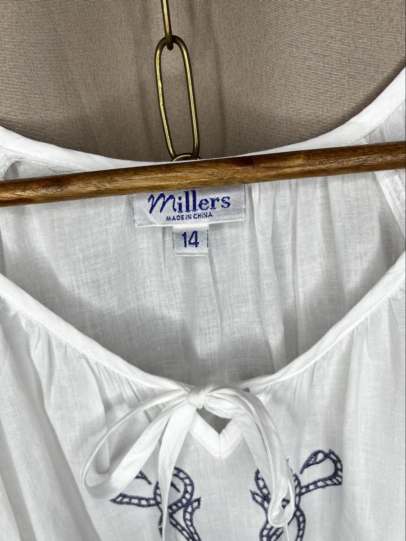 White Embroidered Blouse for Women (Category: Blouses) located in Manila. Submitted by smilingph (Listing ID 1451887645, Image 2). Description: Width: 21 inches Length: 25 inches Large size. Self Ribbon tie at the back. Branded from US see photo para sa brand PM for more details. Color may vary due to photographic lightning .