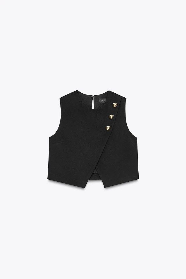 Zara Gold Button Crossover Top (Category: Sleeveless) located in Quezon City. Submitted by treasurededit (Listing ID 1451891263, Image 1). Description: .