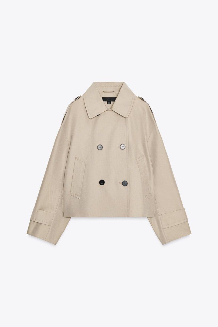 Zara Short Double-Breasted Trench Coat (Category: Coats, Jackets and Outerwear) located in Quezon City. Submitted by treasurededit (Listing ID 1451891493, Image 2). Description: Retails for 4k.