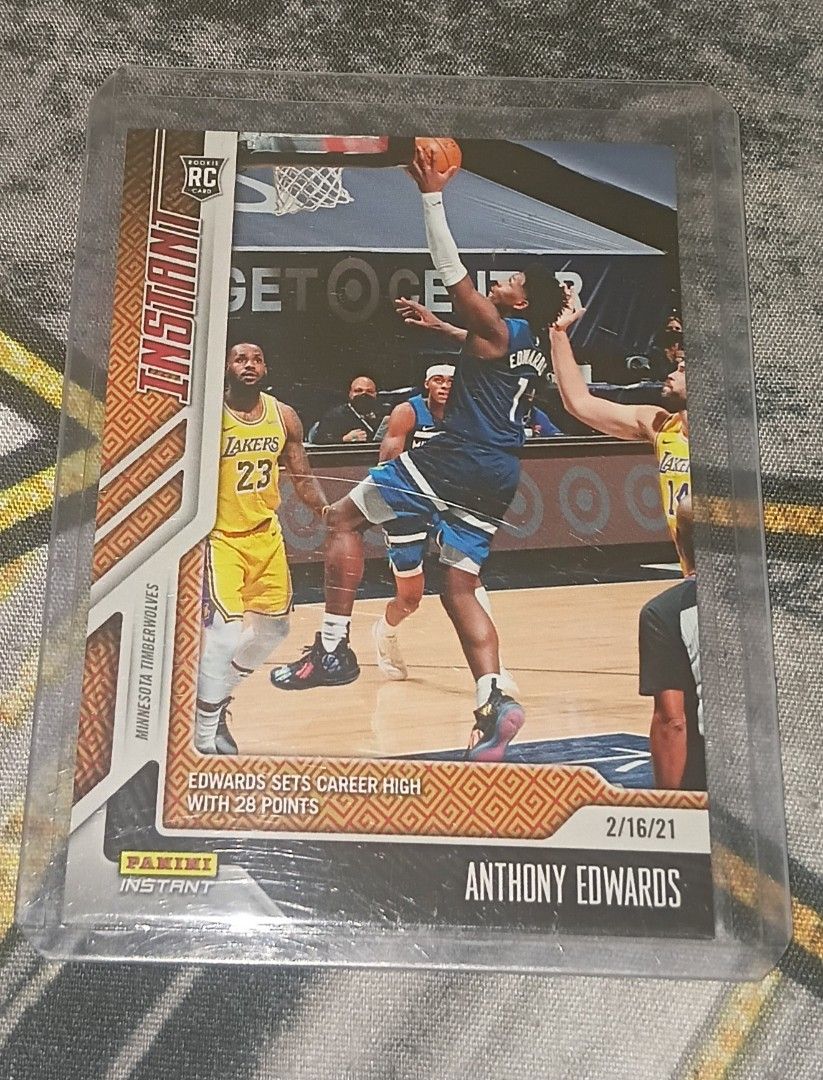 2020-21 Panini Instant Anthony Edwards RC #80 Timberwolves (Category: Raw Singles) located in Bacolod City. Submitted by duanealvin54669 (Listing ID 1451975185, Image 1). Description: - 2020-21 Panini Instant Basketball RC - Features Anthony Edwards (Minnesota Timberwolves) - Card Numbered to /88 copies only - Highlights Career High: 28 Points - Perfect addition for any collector!.
