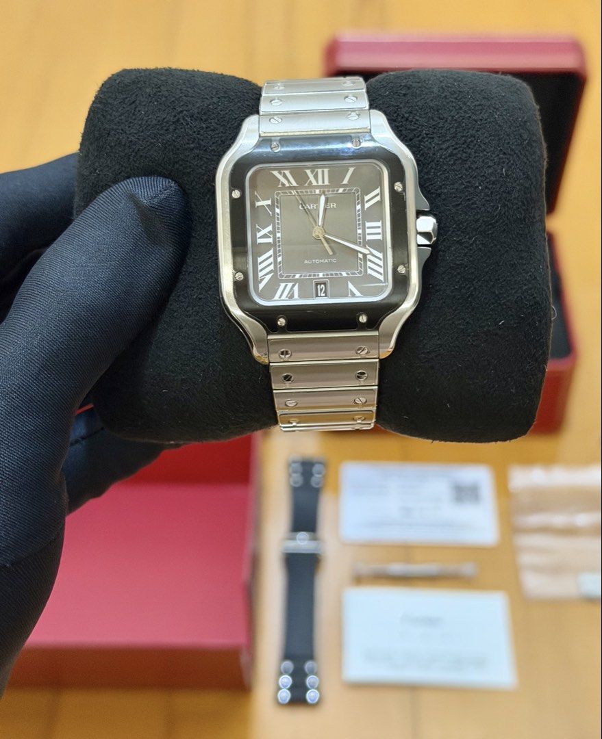 2021 Cartier Santos Large ADLC (Category: Luxury Watches) located in Makati City. Submitted by timefocusph (Listing ID 1452049804, Image 3). Description: For sale: 2021 Cartier Santos Large ADLC • Ref. WSSA0037 • 40mm case size • PPF installed (whole watch) • 9.8/10 condition (Like New) • Warranty up to 2029 • Full set- box, card, links, screwdriver, factory rubber strap Selling this for ₱445,000.00.