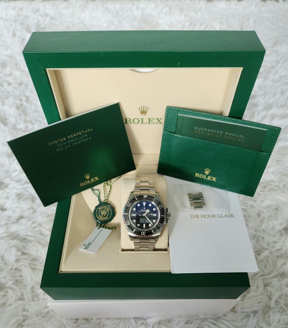 Local AD Hourglass Sea-Dweller Deepsea Blue , Model 136660 . July 2024 (Category: Watches) located in Singapore. Submitted by zarielpebble (Listing ID 1451918093, Image 1). Description: - Rolex Oyster Perpetual Sea-Dweller Deepsea - Complete set - Original box included - Guarantee manual included - Extra bracelet links included - Documentation from The Hour Glass.